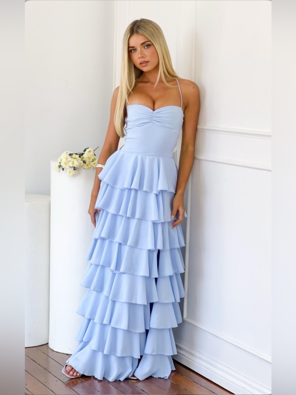 Formal Tiered Ruffle Baby Blue Dress S